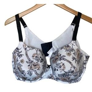 Torrid Curve Body Skull Floral Demi White Black Bra 46DD